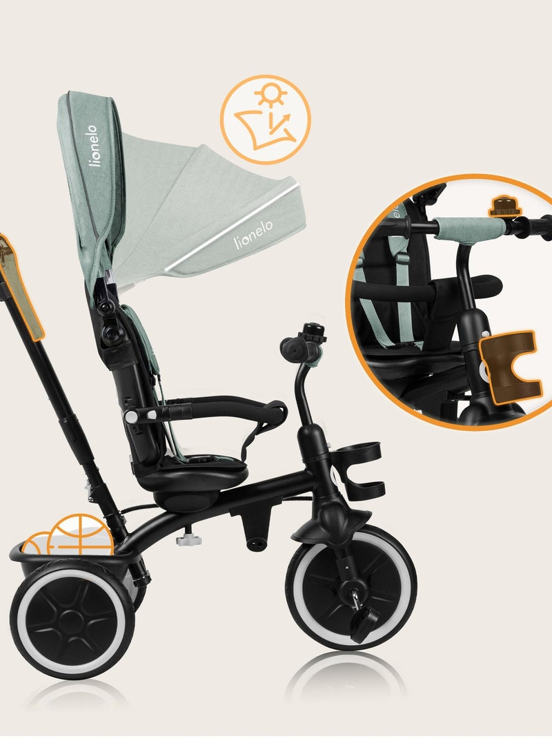 Tricycle évolutif 2en1 LIONELO Berry - Poussette velo - De 9 mois - Sonnette et Porte-gobelet Vert - Kiabi