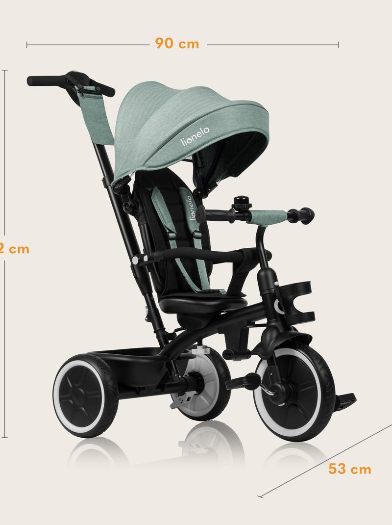 Tricycle évolutif 2en1 LIONELO Berry - Poussette velo - De 9 mois - Sonnette et Porte-gobelet Vert - Kiabi
