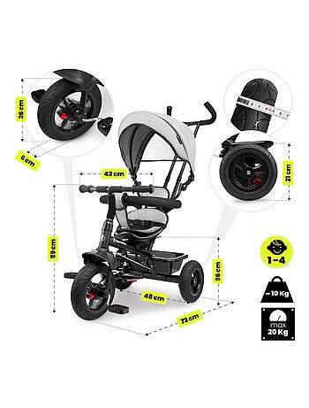 Tricycle evolutif bébé 1-4 ans, vélo enfant pliable, poignée confortable, poussoir, siège réversible