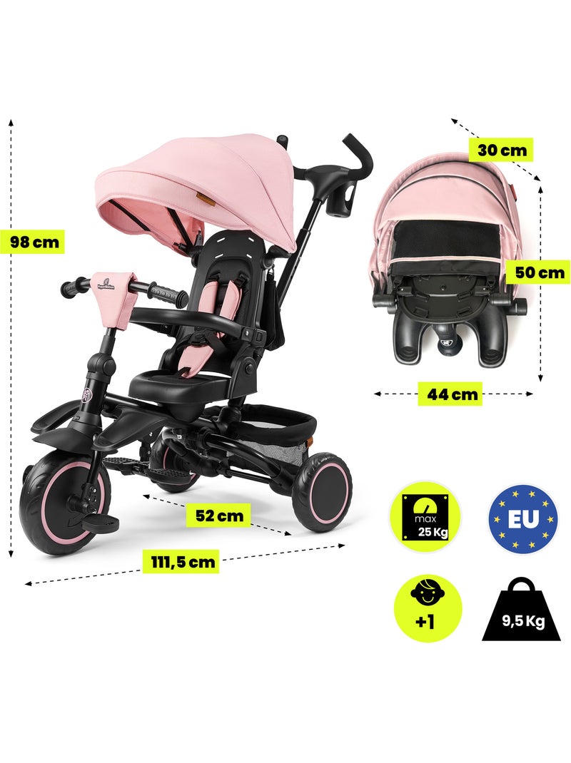 Tricycle évolutif enfant hypermotion tobi timber pliable avec guidon parental Rose - Kiabi