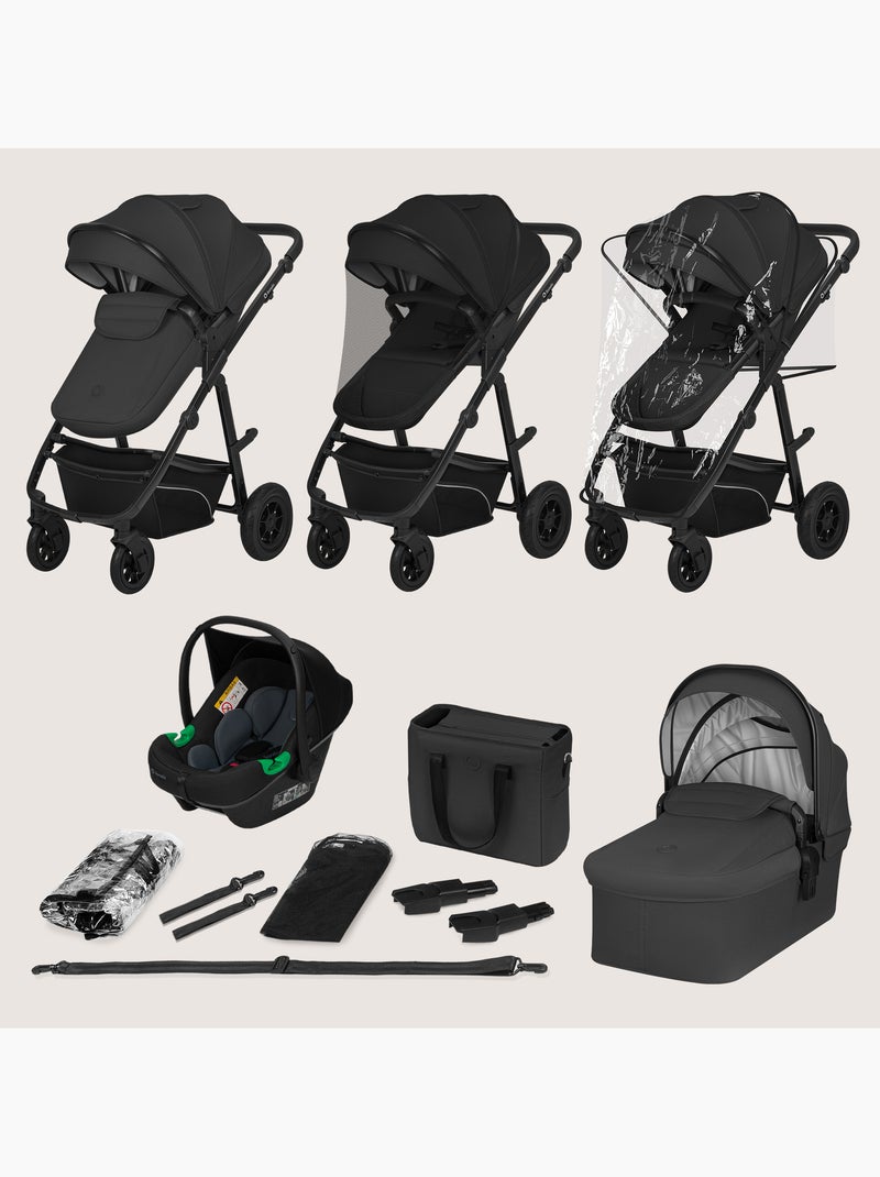 Trio kinderwagen LIONELO Bianka– Tot 22 kg – Set met kinderwagen, reiswieg, autostoel en accessoires Zwart - Kiabi