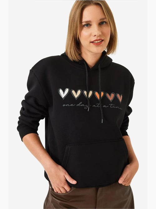 Triple yarn geborstelde hoodie met hartprint en capuchon lucci - Kiabi Triple yarn geborstelde hoodie met hartprint en capuchon lucci - Kiabi