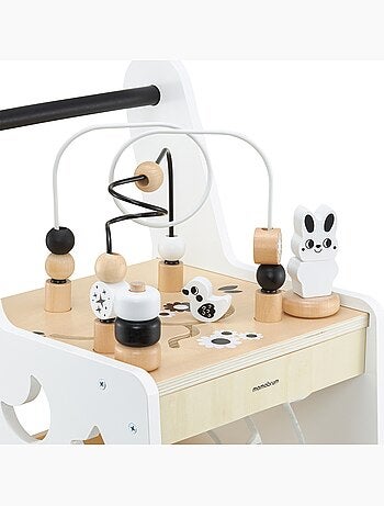 Trotteur bébé bois, table d'activité poignée confortable, roues antidérapantes