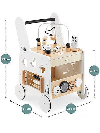 Trotteur bébé bois, table d'activité poignée confortable, roues antidérapantes