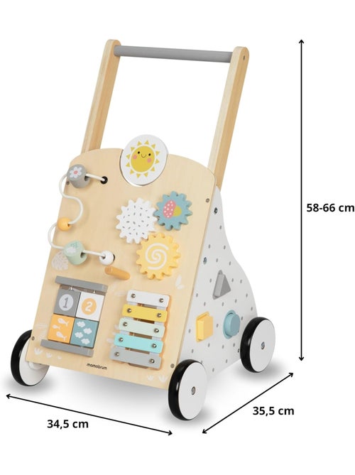 Trotteur éducatif bois avec tableau de manipulation, hauteur réglable 58-66cm - jouet d'éveil bébé - Kiabi
