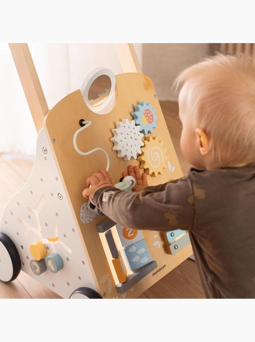 Trotteur éducatif bois avec tableau de manipulation, hauteur réglable 58-66cm - jouet d'éveil bébé - Kiabi