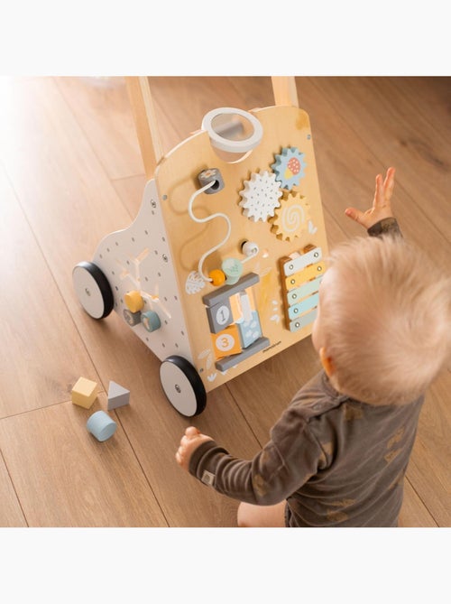 Trotteur éducatif bois avec tableau de manipulation, hauteur réglable 58-66cm - jouet d'éveil bébé - Kiabi