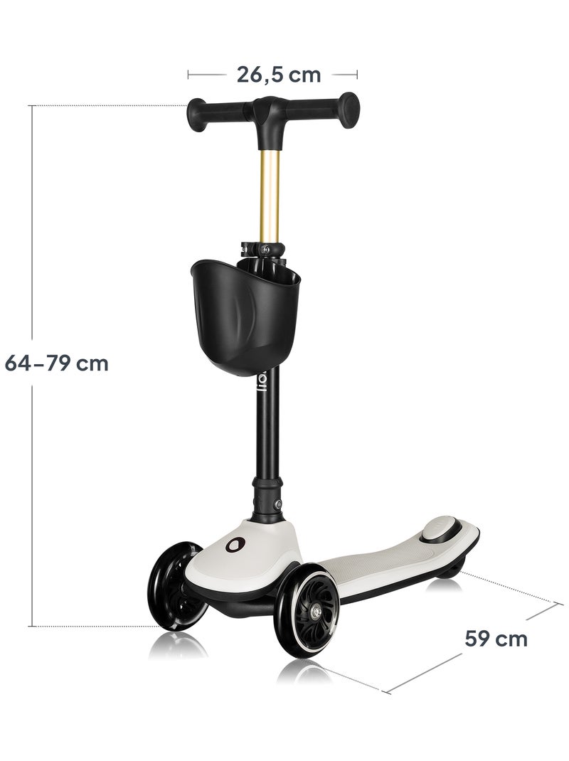 Trottinette 3 roues LIONELO Mey - Roues éclairées - Pliable - Hauteur réglable - Panier inclus Beige - Kiabi