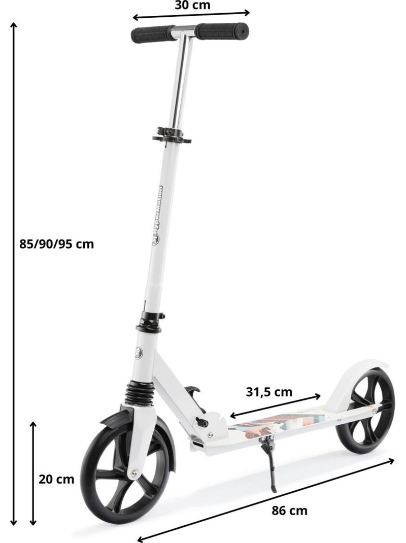 Trottinette enfant +6 ans 100 kg max, pliable, amortisseur, guidon h 85-95, abec 7 Blanc - Kiabi