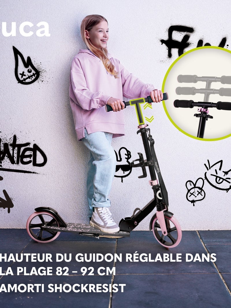 Trottinette enfant et adulte LIONELO Luca - Jusqu'à 100kg - Pliage compact - Porte-biberon Noir Rose - Kiabi