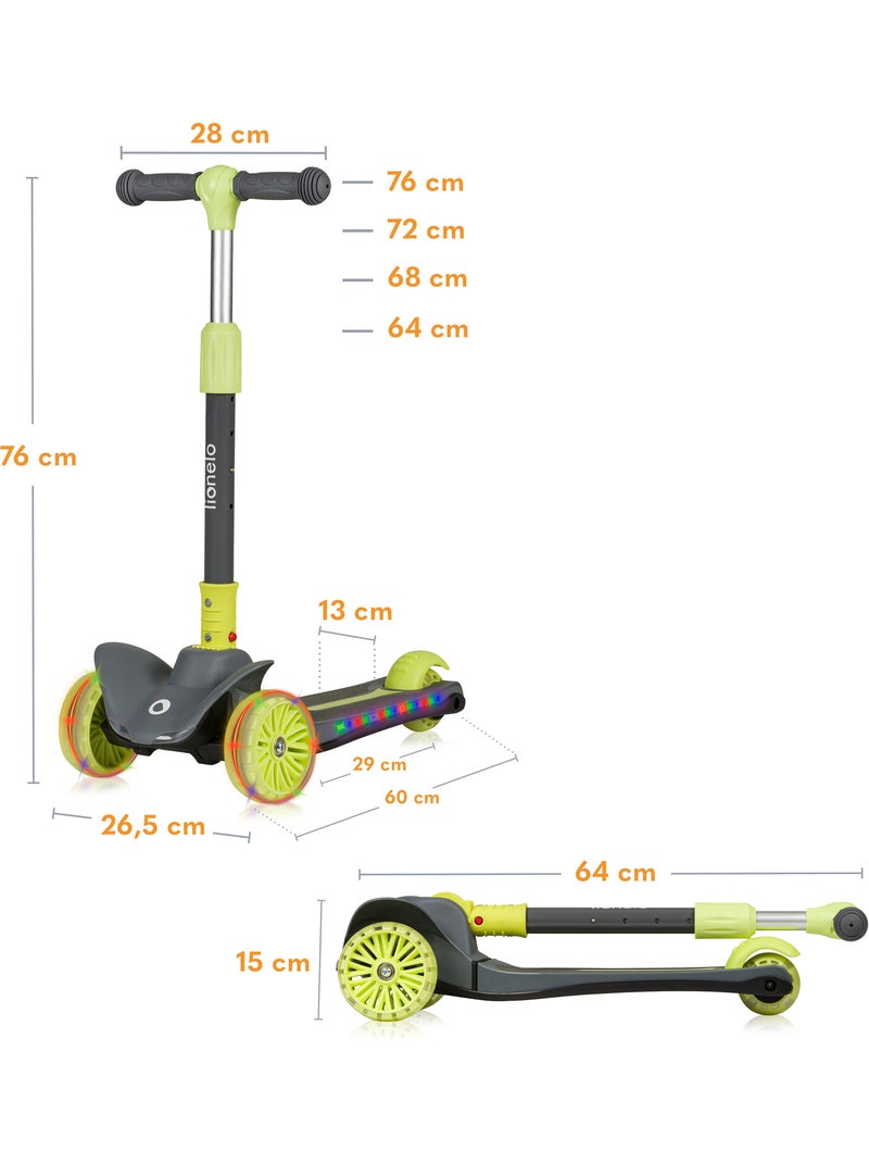 Trottinette enfant LIONELO Timmy - 3 Roues - LED Roulement - Hauteur réglable Gris Vert - Kiabi
