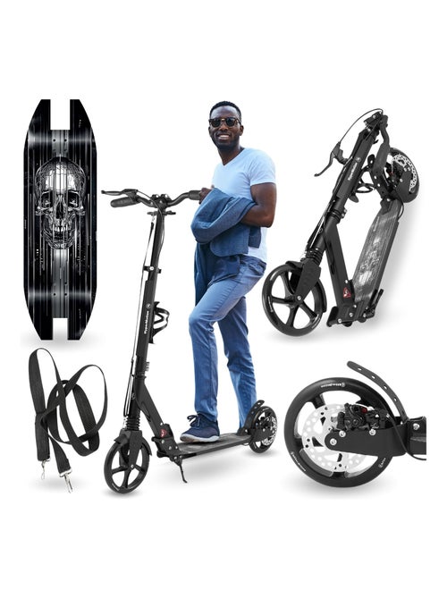 Trottinette noire pour enfant - jusqu'à 100kg - 2 amortisseurs - Pliable - 2 Freins- Aluminium - Kiabi Trottinette noire pour enfant - jusqu'à 100kg - 2 amortisseurs - Pliable - 2 Freins- Aluminium - Kiabi