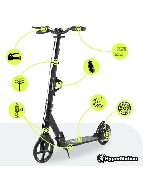 Trottinette noire pour enfant - jusqu'à 100kg - 2 amortisseurs - Pliable - 2 Freins- Aluminium - Kiabi Trottinette noire pour enfant - jusqu'à 100kg - 2 amortisseurs - Pliable - 2 Freins- Aluminium - Kiabi