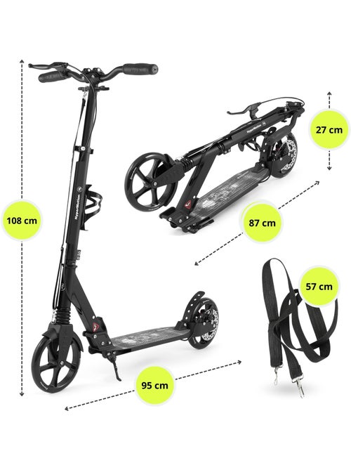 Trottinette noire pour enfant - jusqu'à 100kg - 2 amortisseurs - Pliable - 2 Freins- Aluminium - Kiabi Trottinette noire pour enfant - jusqu'à 100kg - 2 amortisseurs - Pliable - 2 Freins- Aluminium - Kiabi
