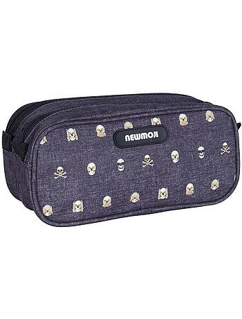 Trousse à crayons double zip Newmoji 'Crâne' 22 cm rectangulaire - KID'ABORD
