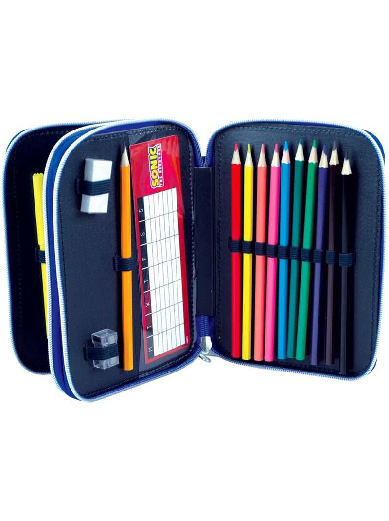 Trousse à crayons Sonic 20 cm à 2 compartiments zippée avec accessoires Blanc/Jaune/Rose - Kiabi