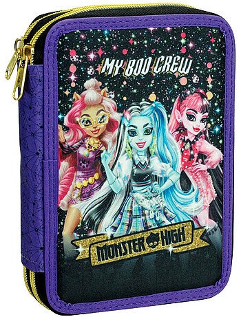 Trousse double zippée en tissu avec set d'écriture Monster High