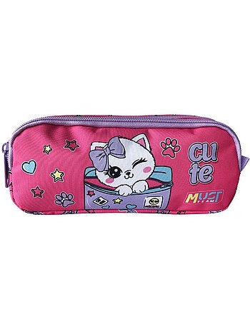 Trousse rectangulaire en toile motif chaton Team Love