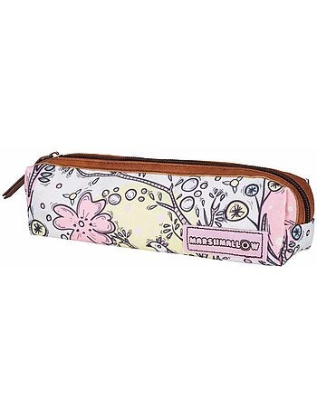 Trousse rectangulaire fleurs en tissu et simili cuir Marshmallow