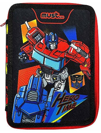 Trousse remplie 2 compartiments en tissu imprimé transformers hero time