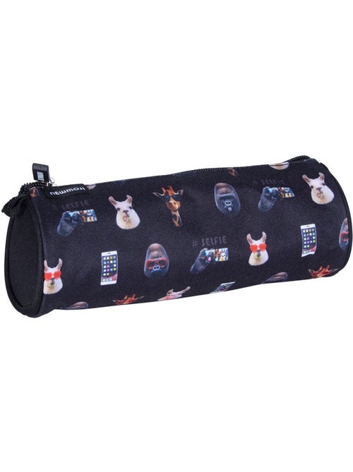 Trousse ronde zippée thème Selfie en tissu  22 x 8 cm - Kiabi