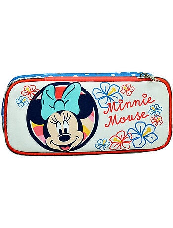 Trousse scolaire tissu matelassé Minnie Mouse fleurs