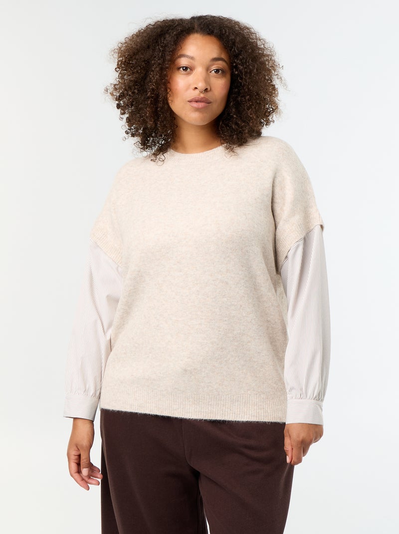 Trui 2-in-1 met overhemd Biege - Kiabi