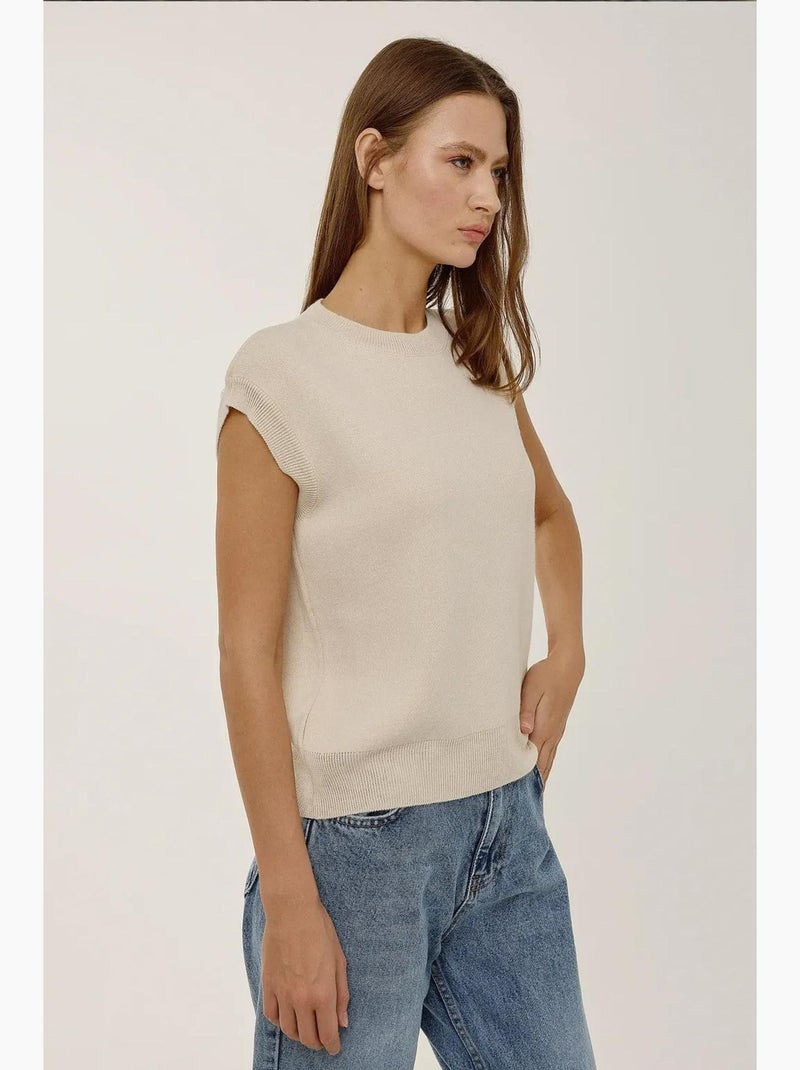 Trui-gilet met ronde hals hiccup Natuurlijk beige - Kiabi