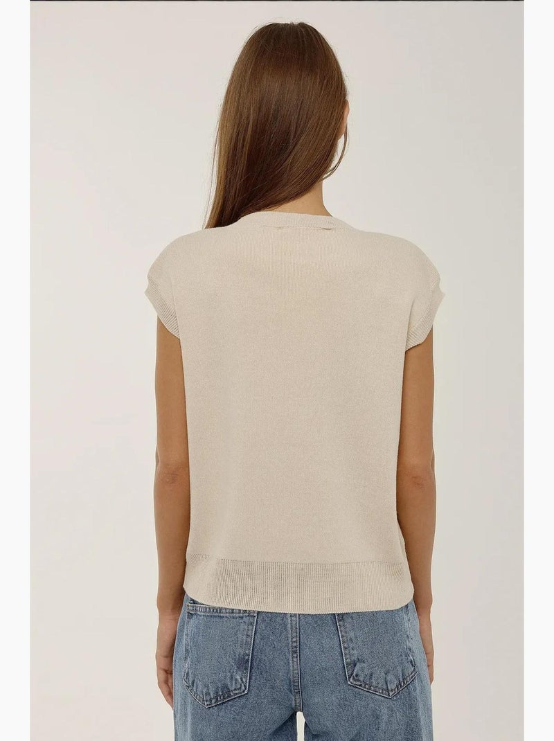 Trui-gilet met ronde hals hiccup Natuurlijk beige - Kiabi