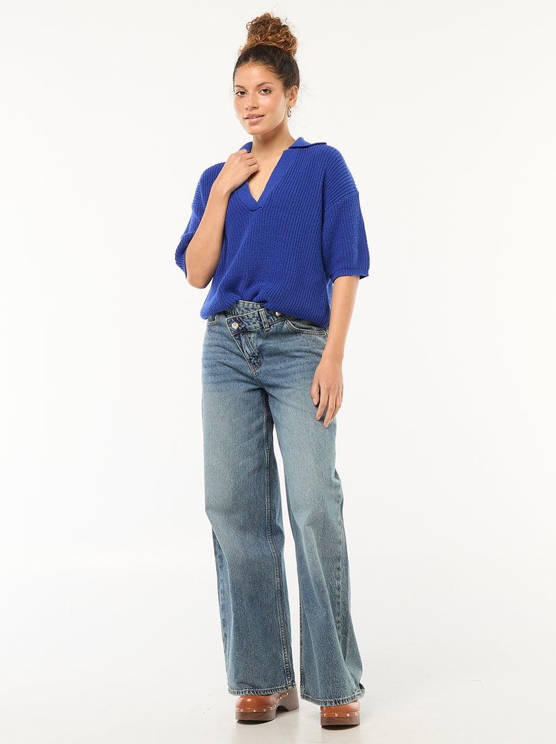 Trui in polostijl met V-hals Blauw - Kiabi