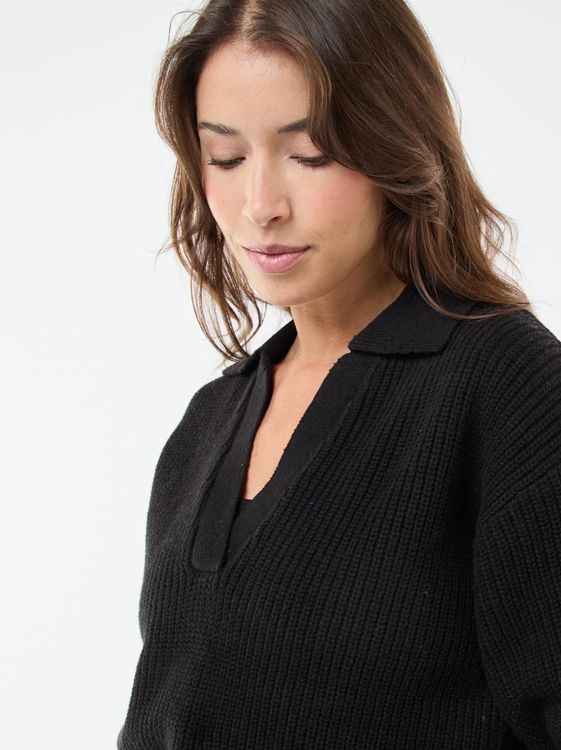 Trui in polostijl met V-hals zwart - Kiabi