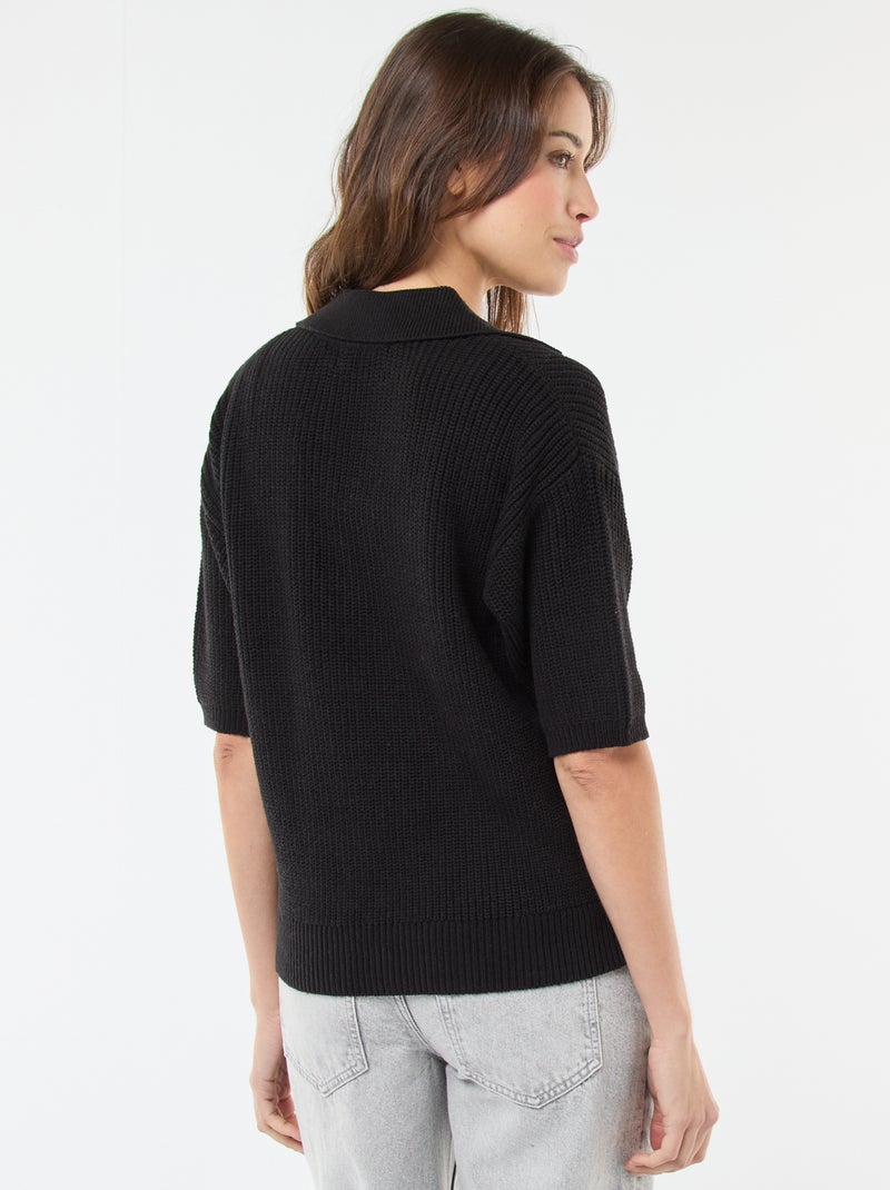 Trui in polostijl met V-hals zwart - Kiabi
