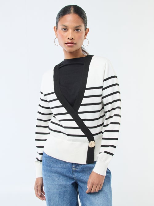 Trui in veststijl met overslag en goudkleurige knoop - Kiabi