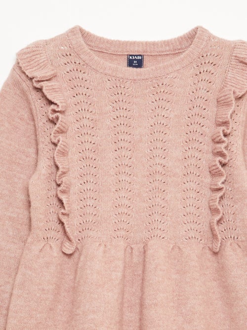 Trui-jurk met ajourgebreide details en volants - Kiabi