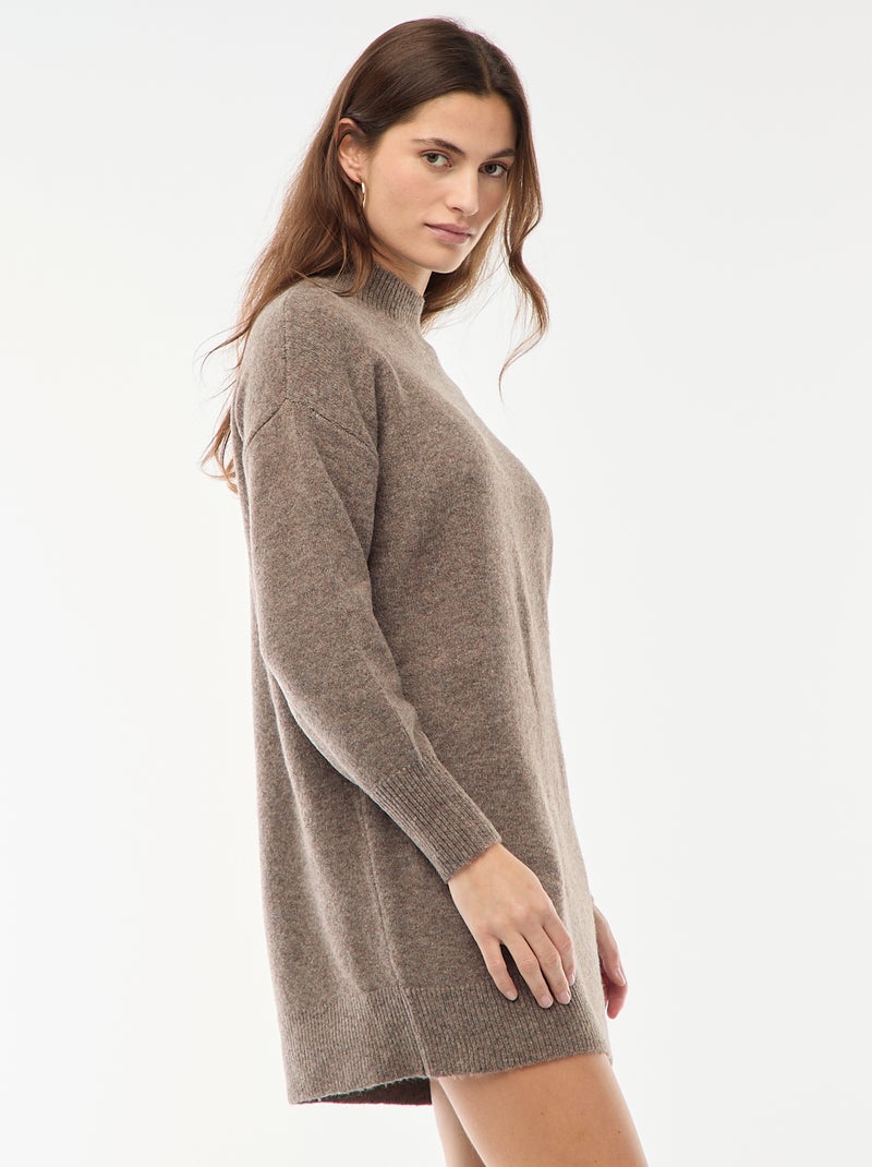 Trui-jurk met fantasieknopen Bruin - Kiabi