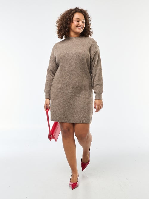 Trui-jurk met fantasieknopen op de schouder - Kiabi