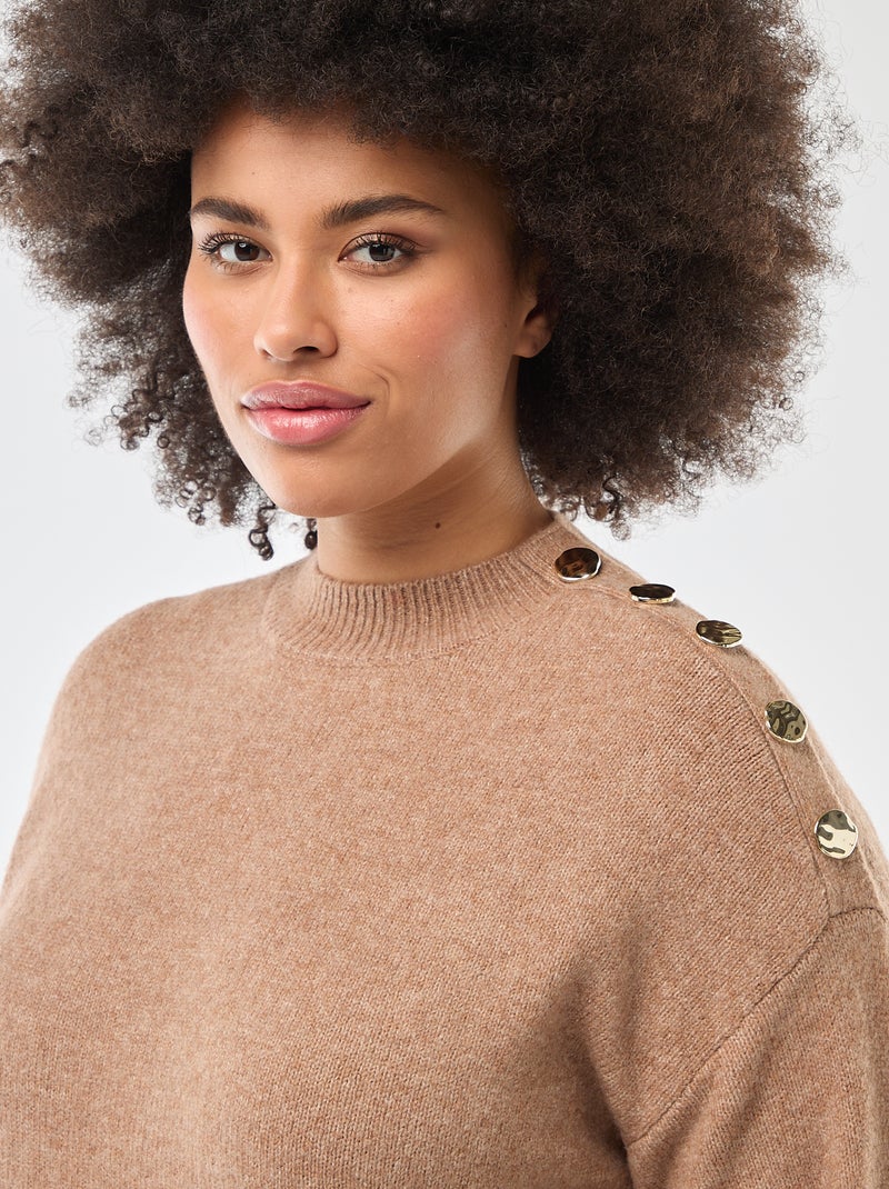 Trui-jurk met fantasieknopen op de schouder Biege - Kiabi