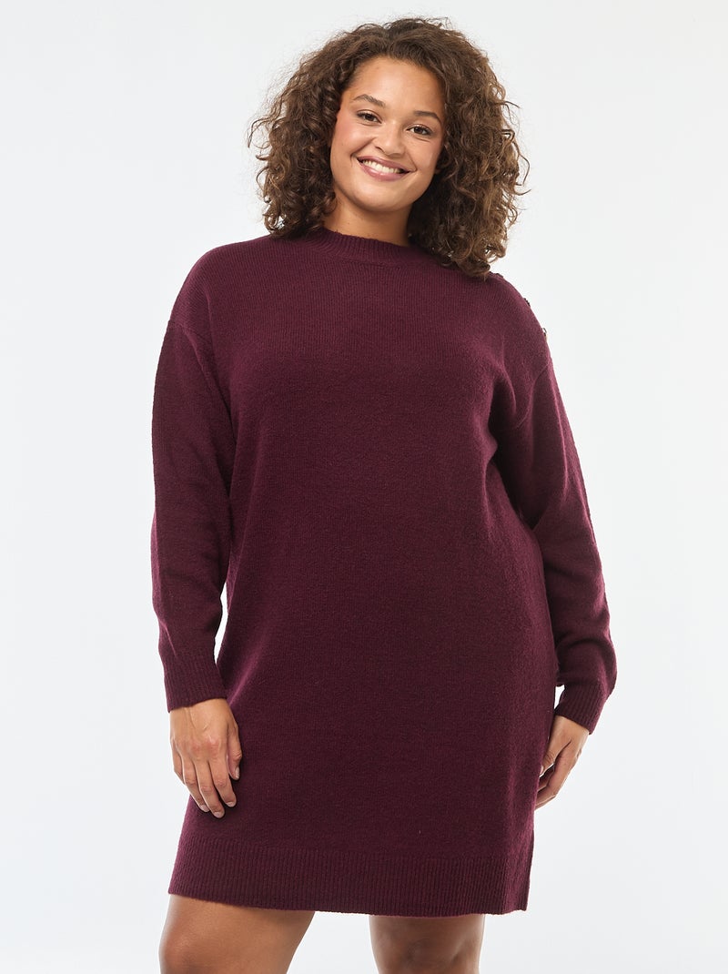 Trui-jurk met fantasieknopen op de schouder Rood - Kiabi
