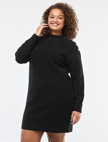 Trui-jurk met fantasieknopen op de schouder