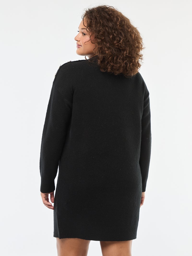 Trui-jurk met fantasieknopen op de schouder zwart - Kiabi
