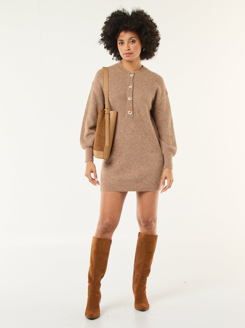 Trui-jurk met goudkleurige knopen Biege - Kiabi