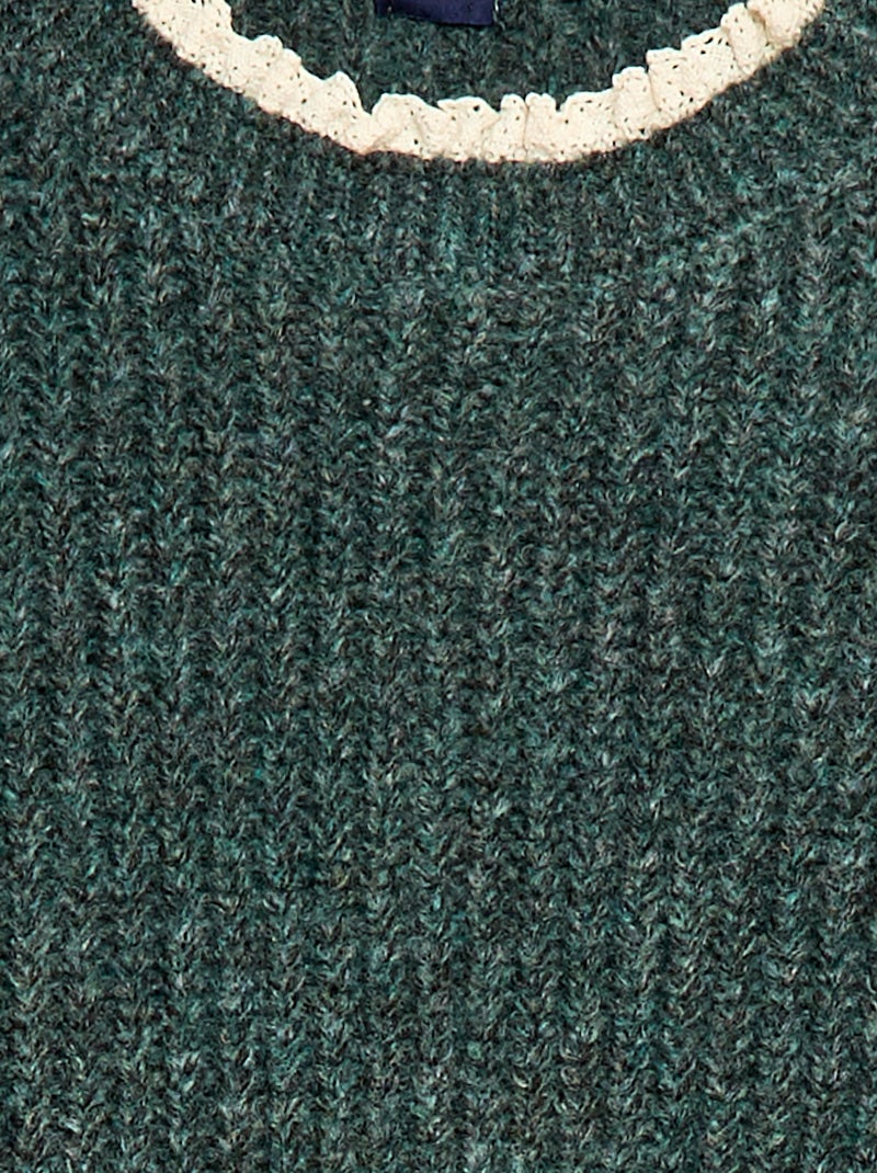 Trui jurk met kanten kraag Groen - Kiabi
