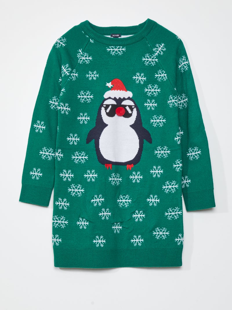 Trui-jurk met kerstmotief GROEN - Kiabi