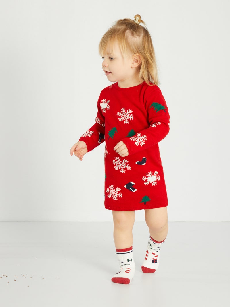 Trui-jurk met kerstprint ROOD - Kiabi