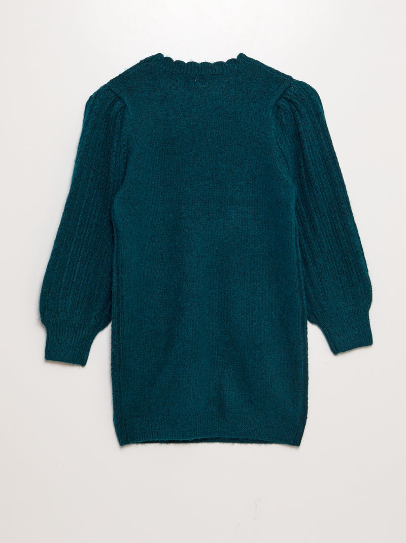 Trui-jurk van opengewerkt kabeltricot GROEN - Kiabi