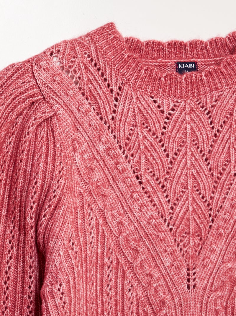 Trui-jurk van opengewerkt kabeltricot Roze - Kiabi
