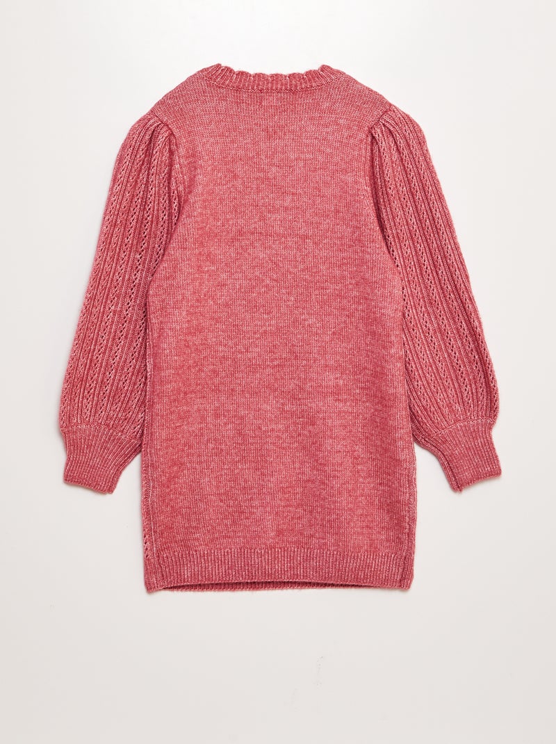 Trui-jurk van opengewerkt kabeltricot Roze - Kiabi
