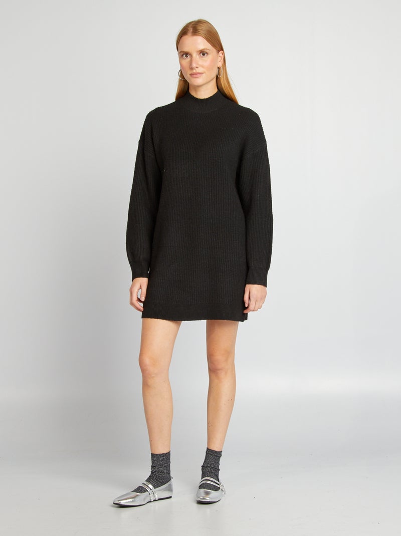 Trui-jurk van tricot met hoogsluitende ronde hals zwart - Kiabi