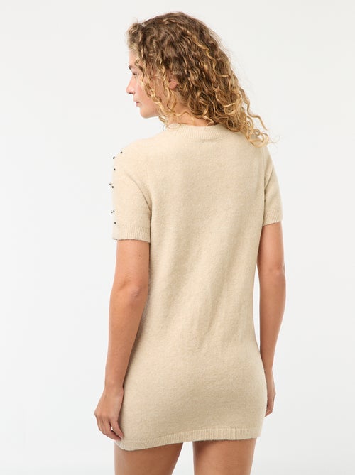 Trui-jurk van zacht tricot met kraaltjes - Kiabi