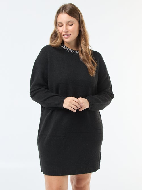 Trui-jurk van zwaar tricot met strassteentjes - Kiabi